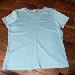 L L Bean Womens Medium Regular Blue V Neck Short Sleeve T Shirt Casual Basic Tee